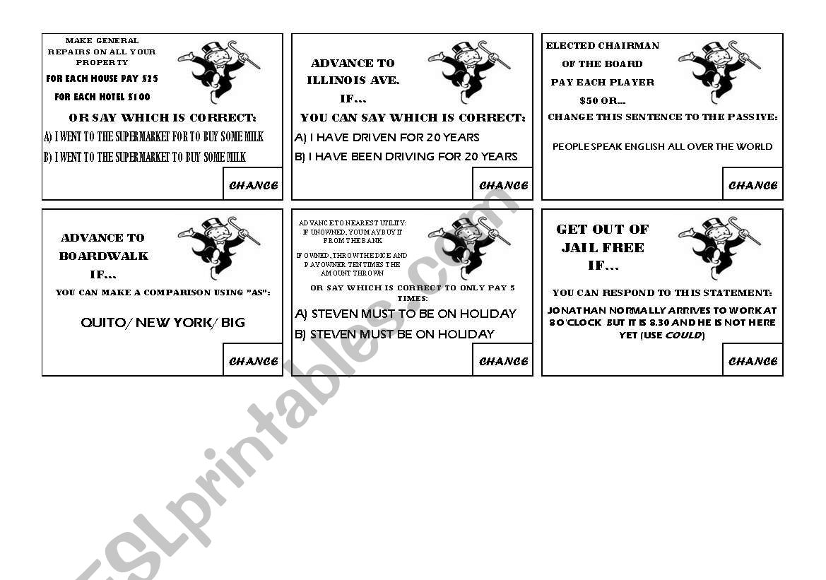 Monopoly Part 20 of 20 Chance cards - ESL worksheet by wall20 Regarding Monopoly Chance Cards Template