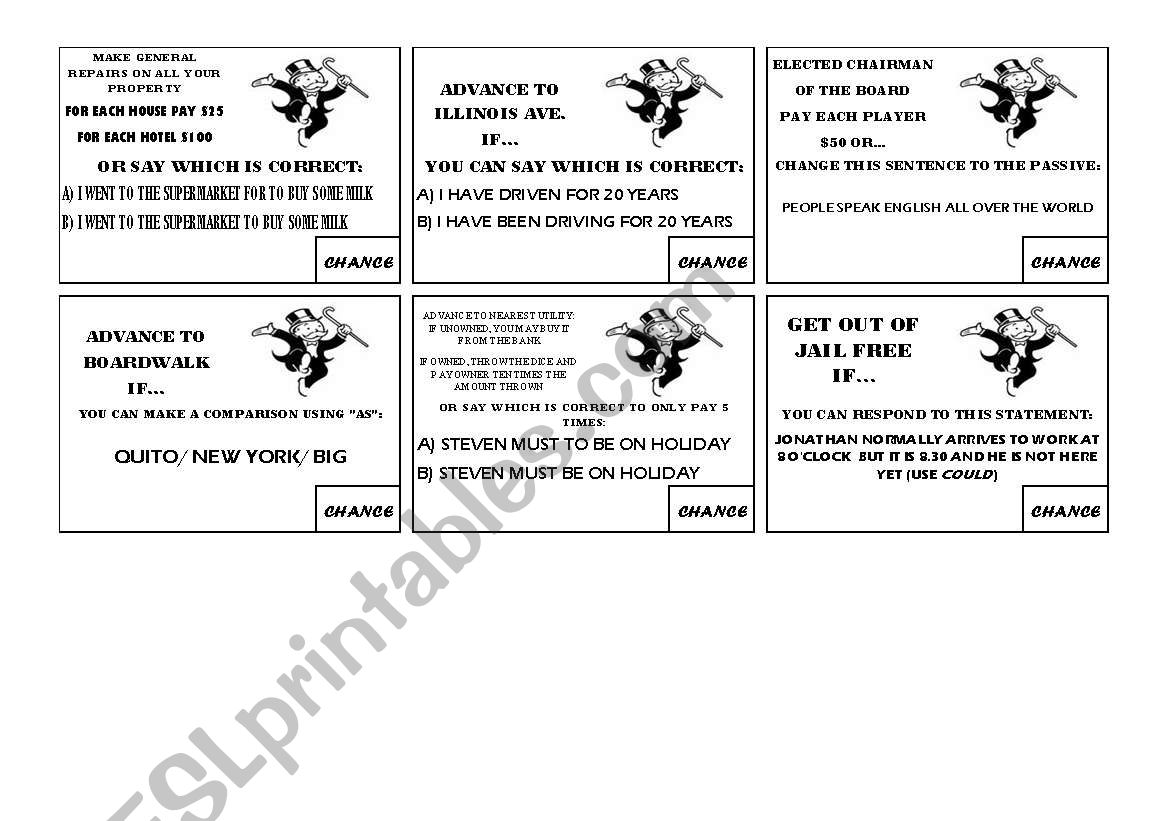 Monopoly Part 22 of 22 Chance cards - ESL worksheet by wall22 Intended For Monopoly Chance Cards Template