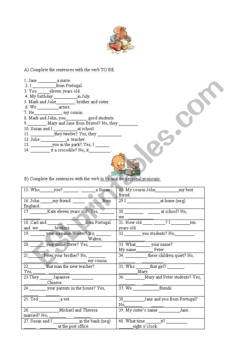 verb to be  worksheet