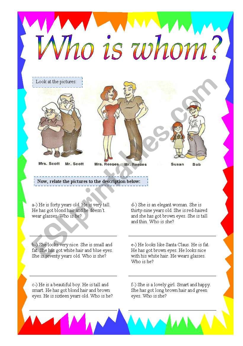 Who is whom? worksheet