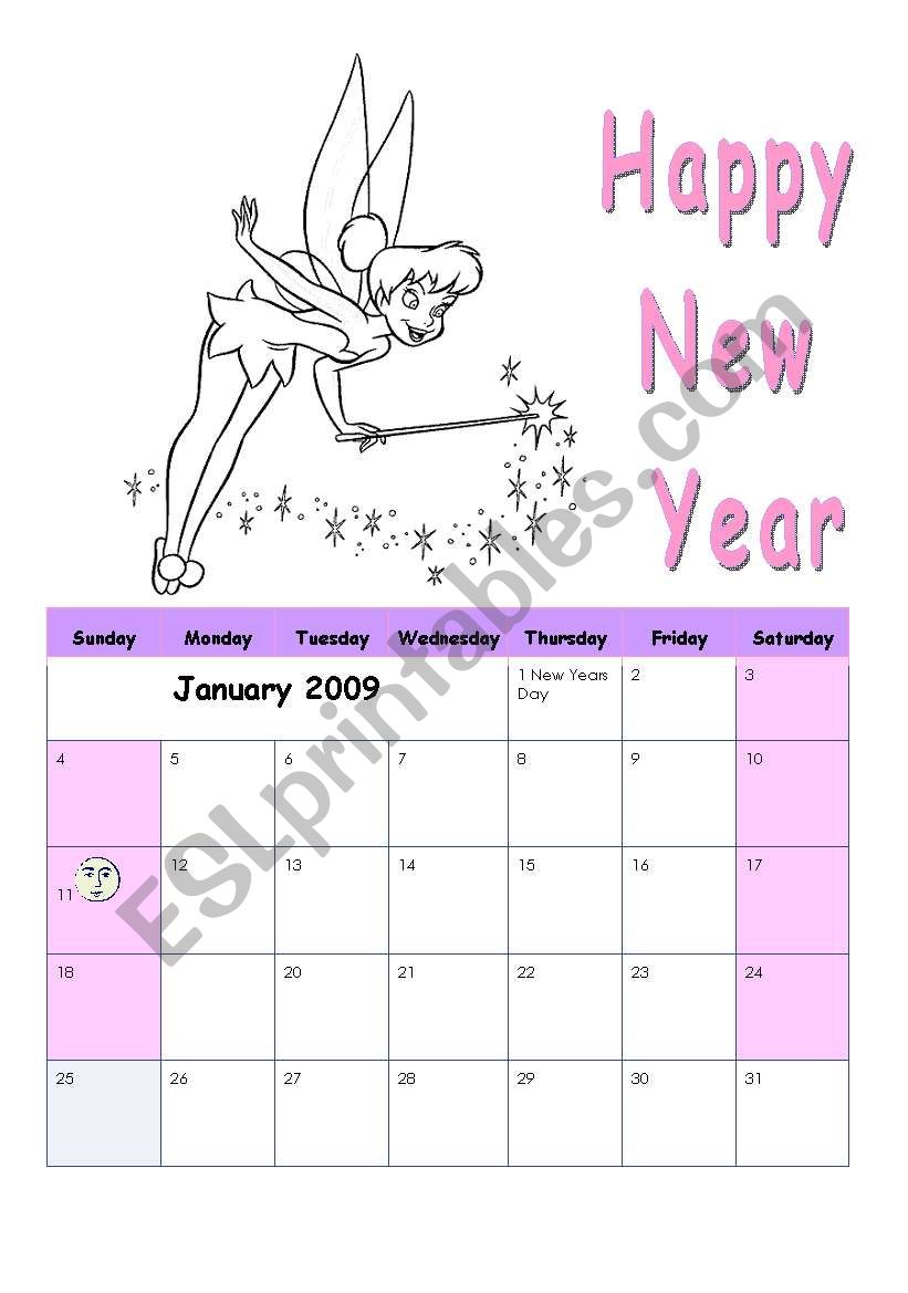 My calendar for 2009 worksheet