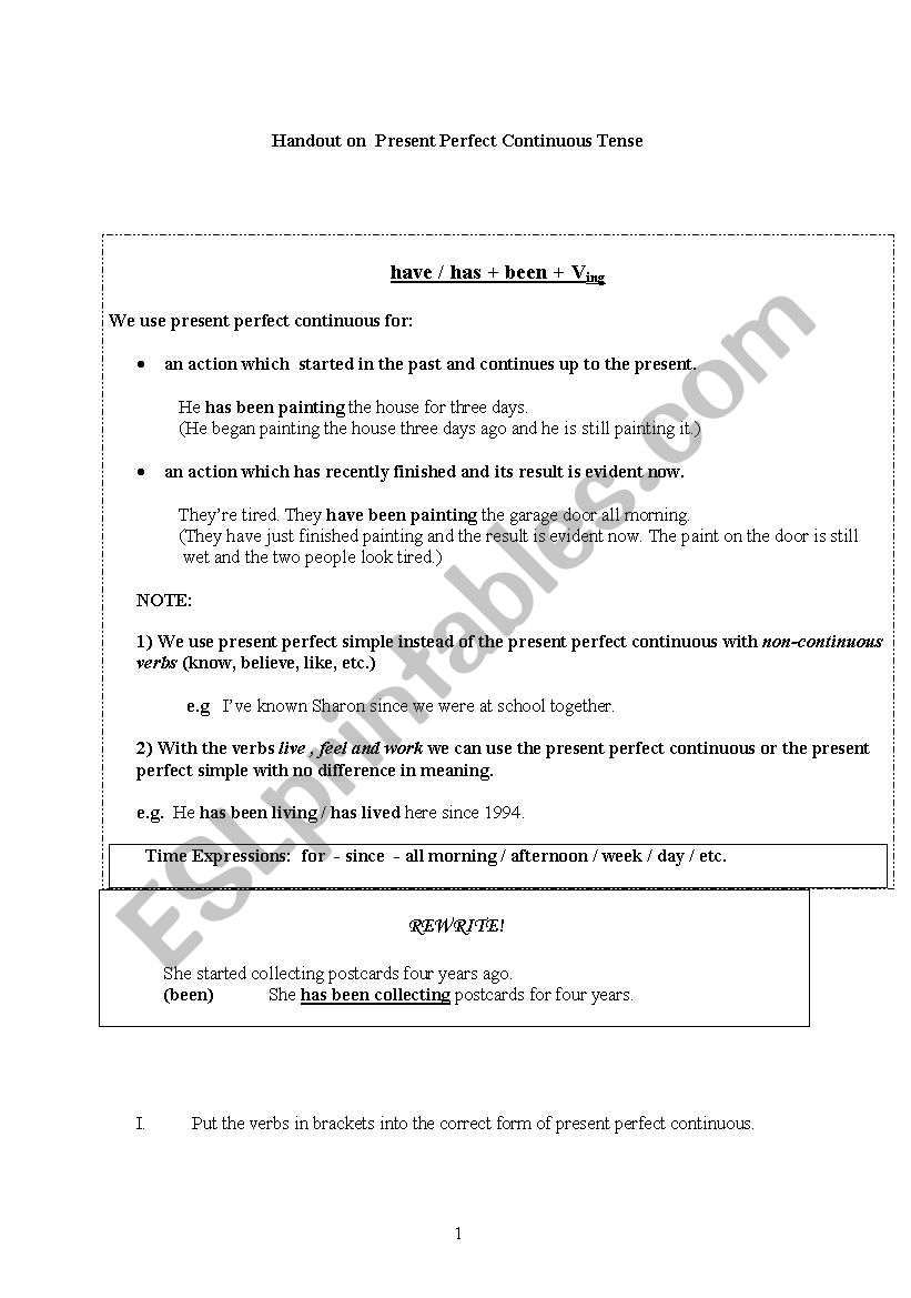 PRESENT PERFECT CONTUINOUS worksheet