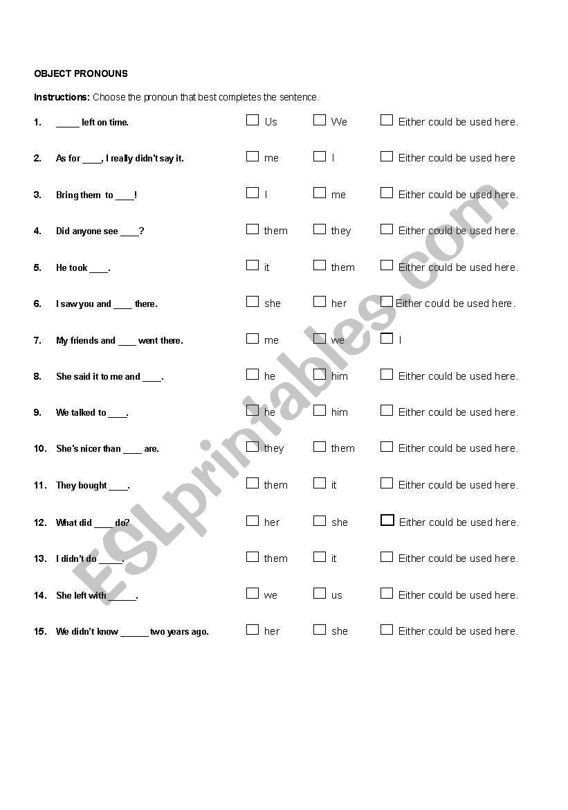 Object Pronouns worksheet