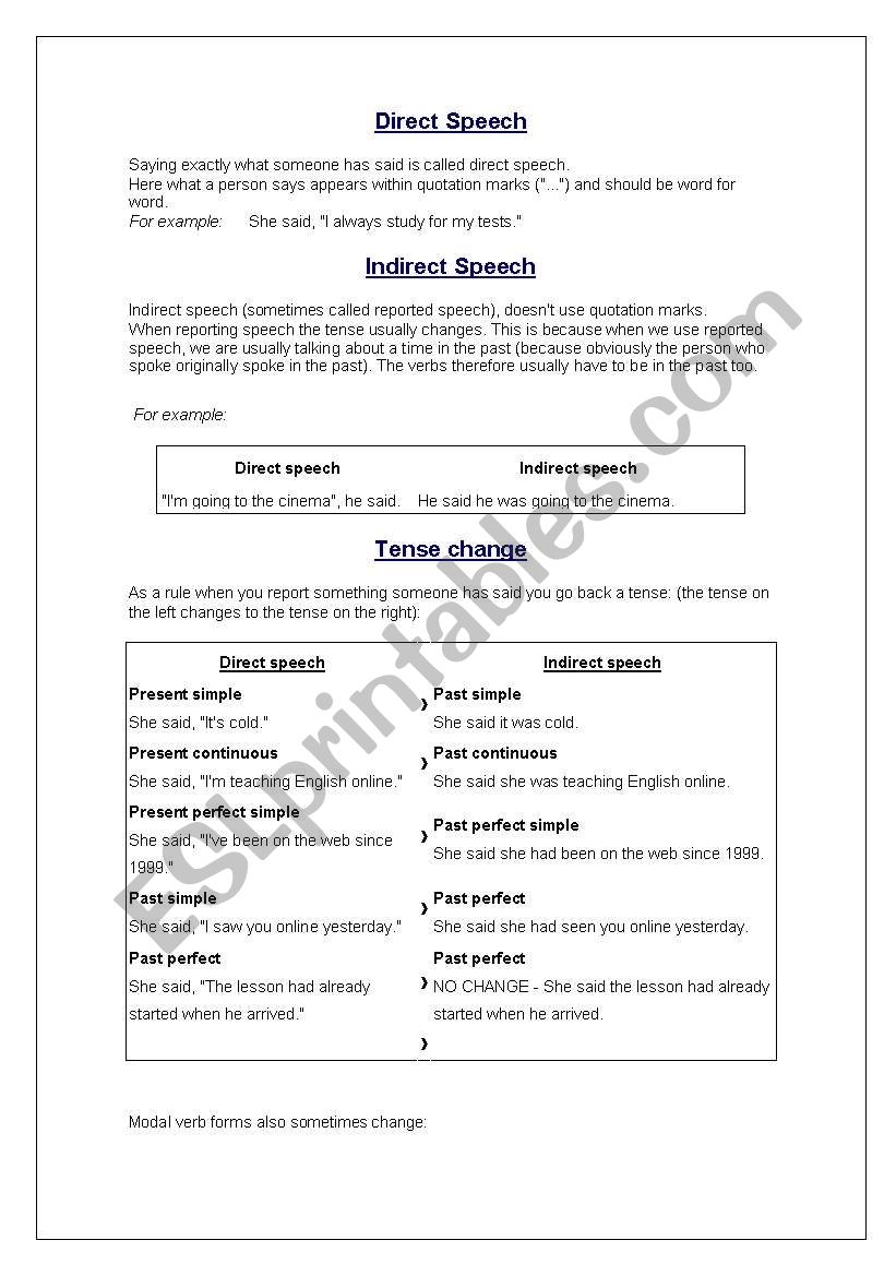 REPORTED SPEECH 3 worksheet