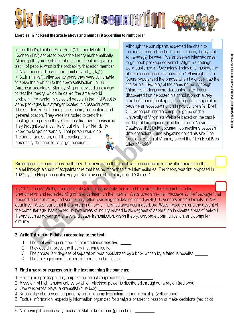 Six degrees of separation worksheet