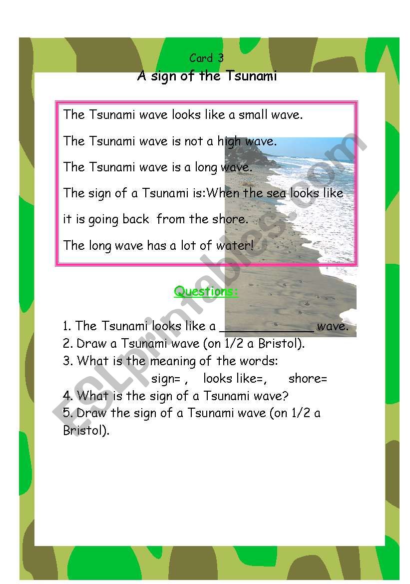 card 3 Tsunami unit worksheet