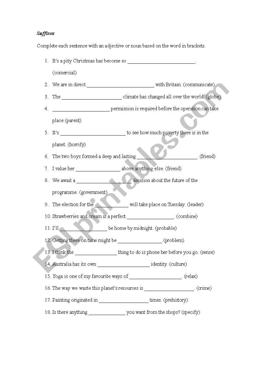 SUFFIXES worksheet