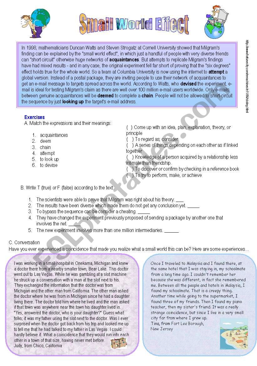 Small world effect worksheet