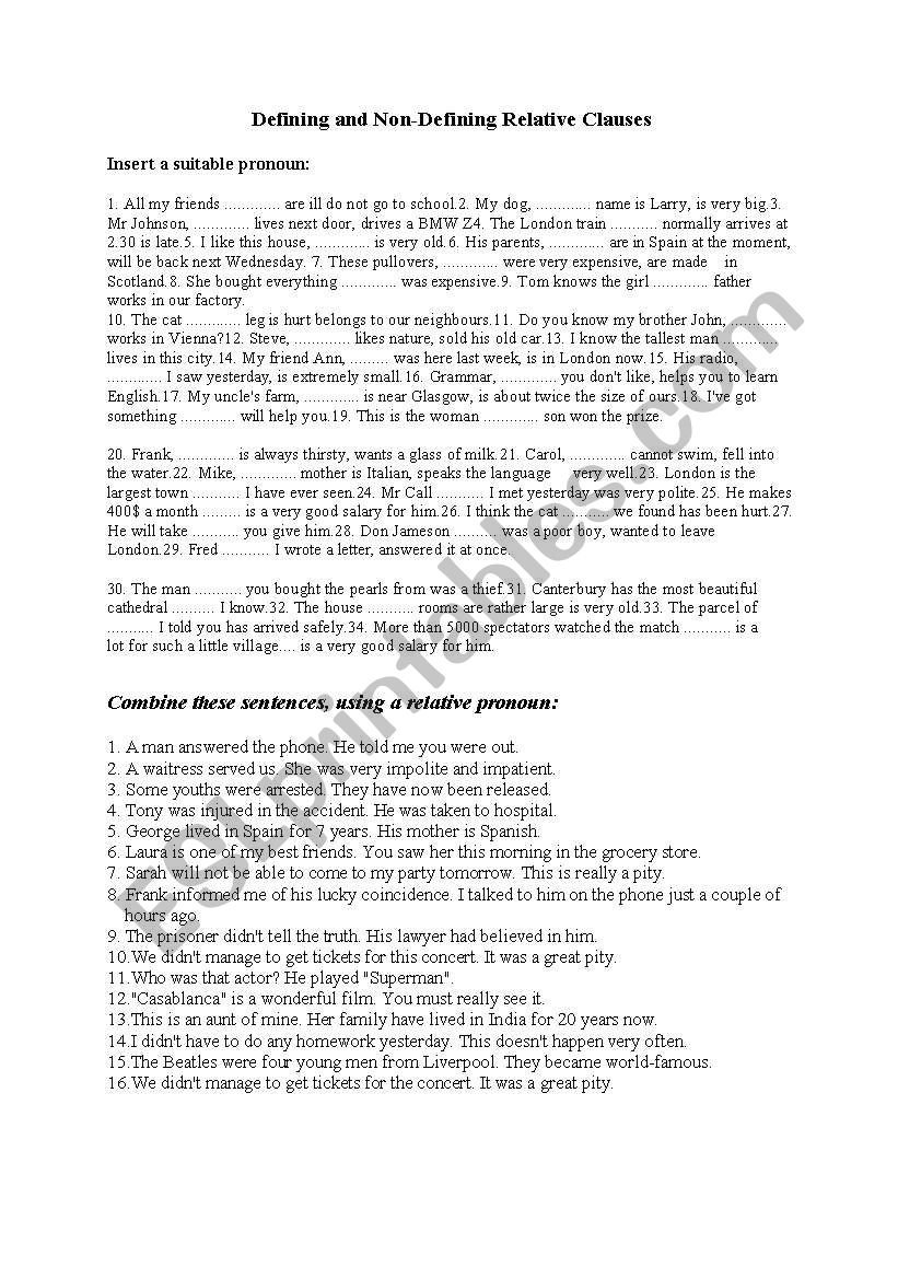 Relative Clauses worksheet