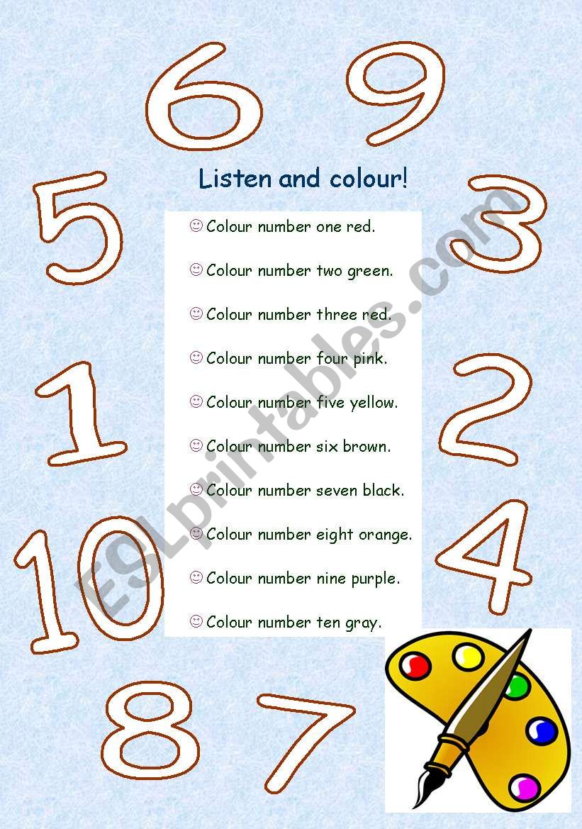 Colouring  numbers worksheet