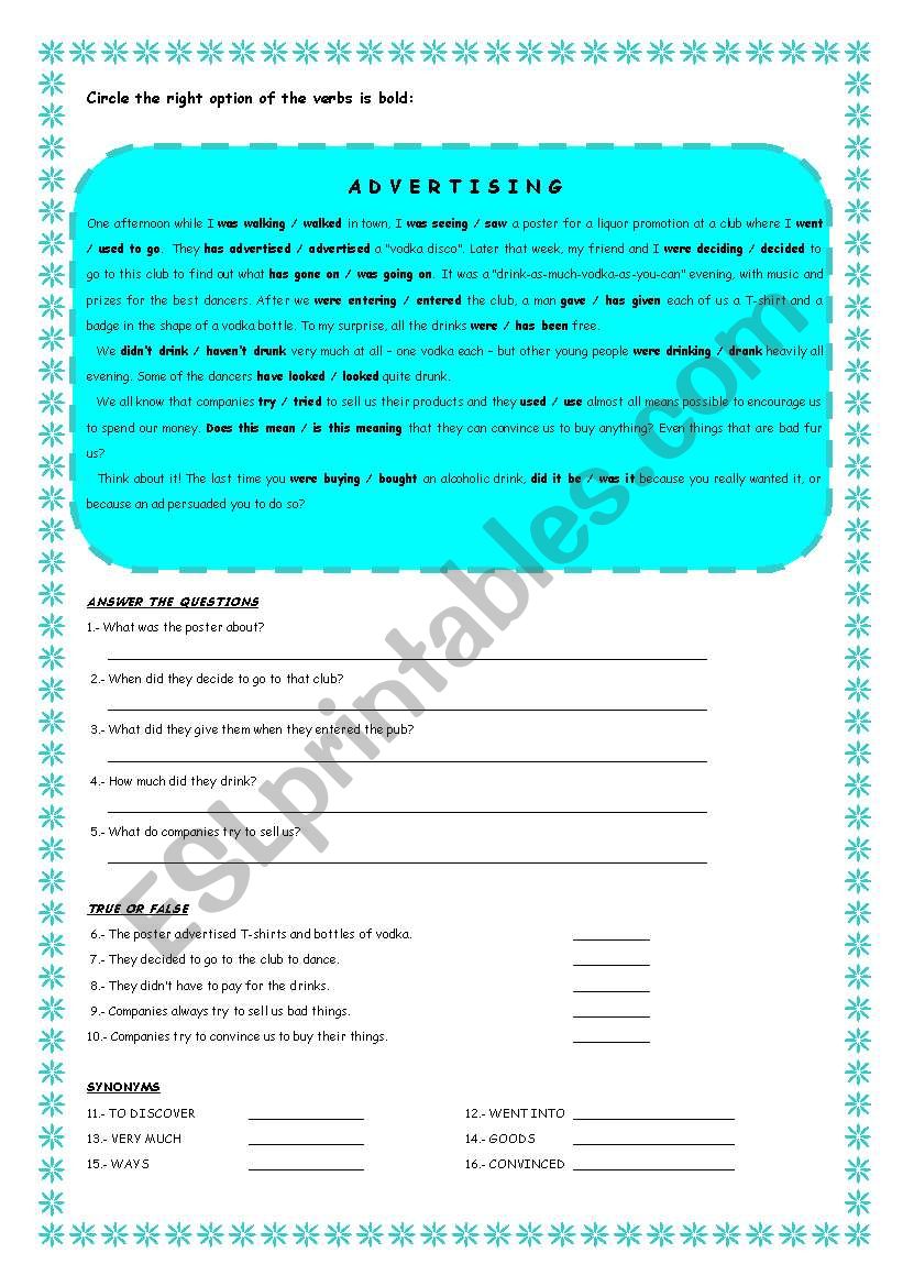 Reading comprehension worksheet