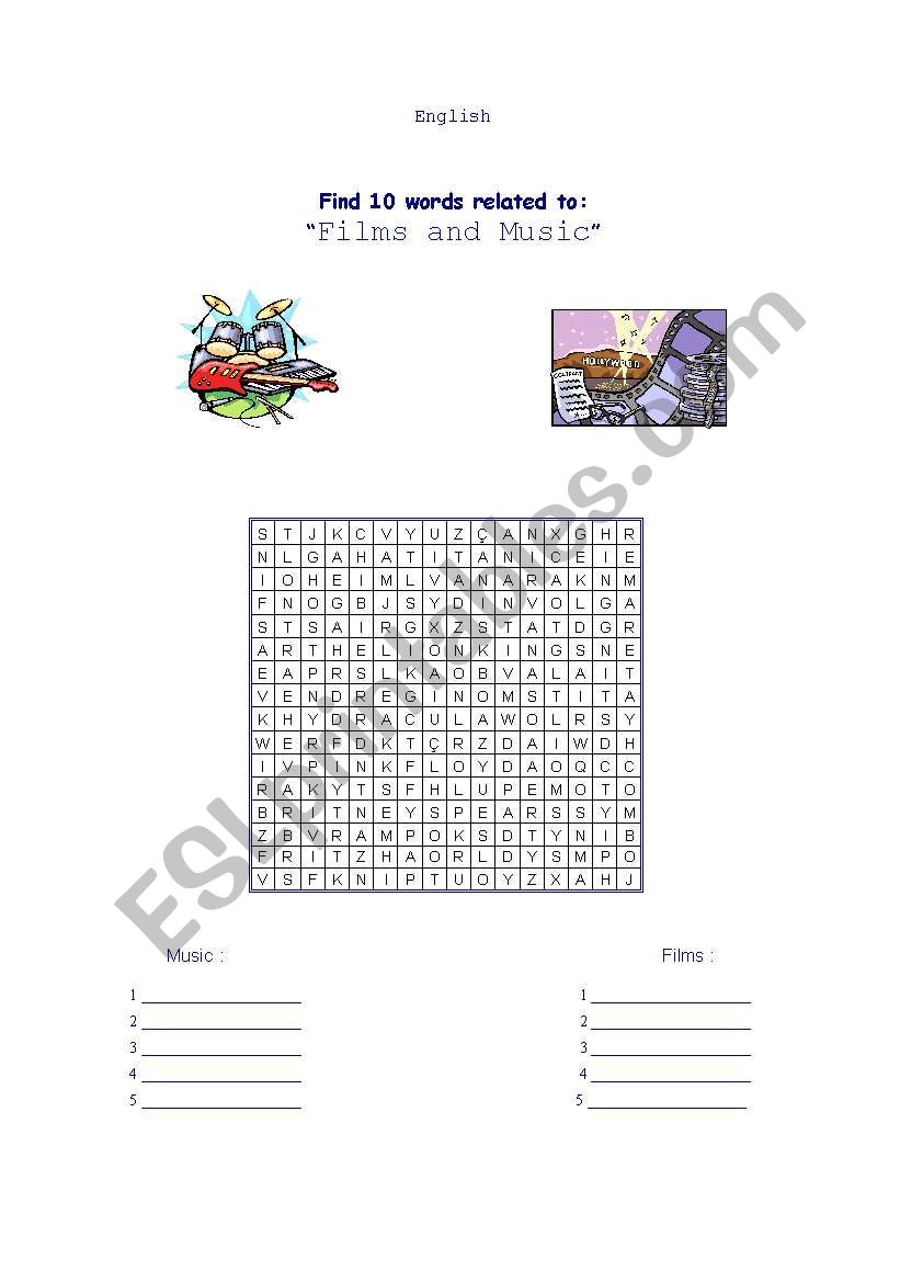 Puzzle: Films and Music worksheet