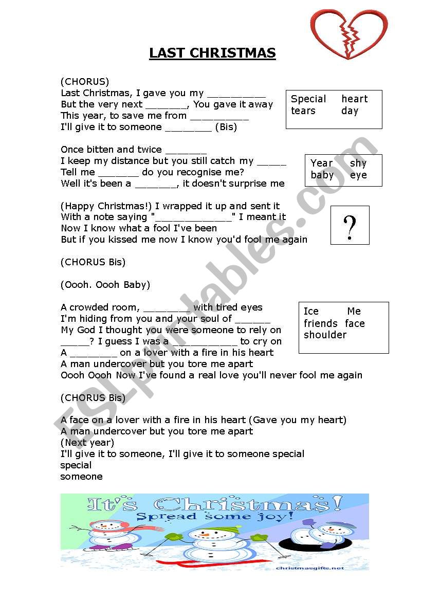 LAST CHRISTMAS -  SONG worksheet