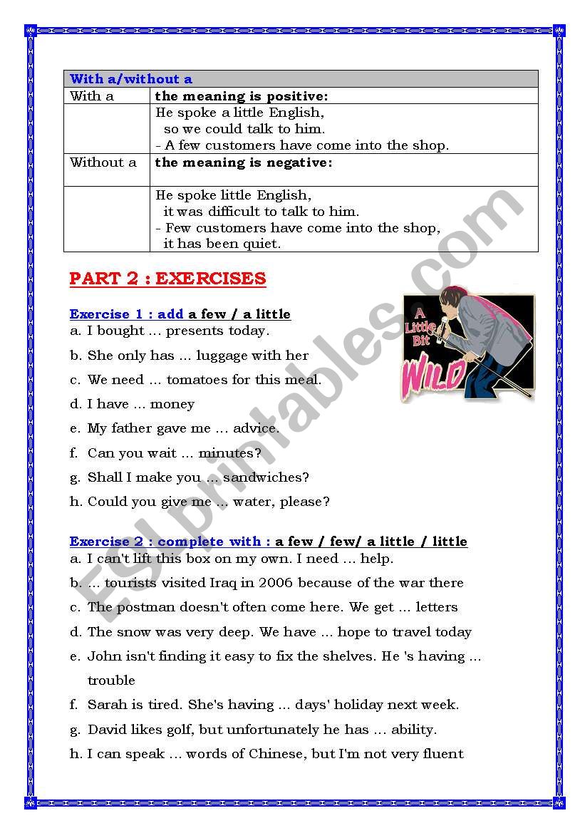 Little A Little Few A Few With A Without A 4 Pages Answers Esl Worksheet By Demeuter