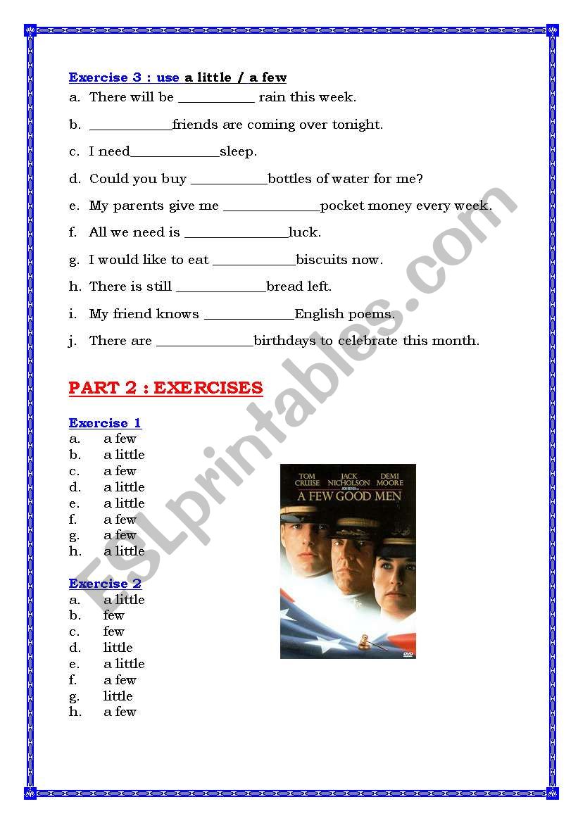 Little A Little Few A Few With A Without A 4 Pages Answers Esl Worksheet By Demeuter