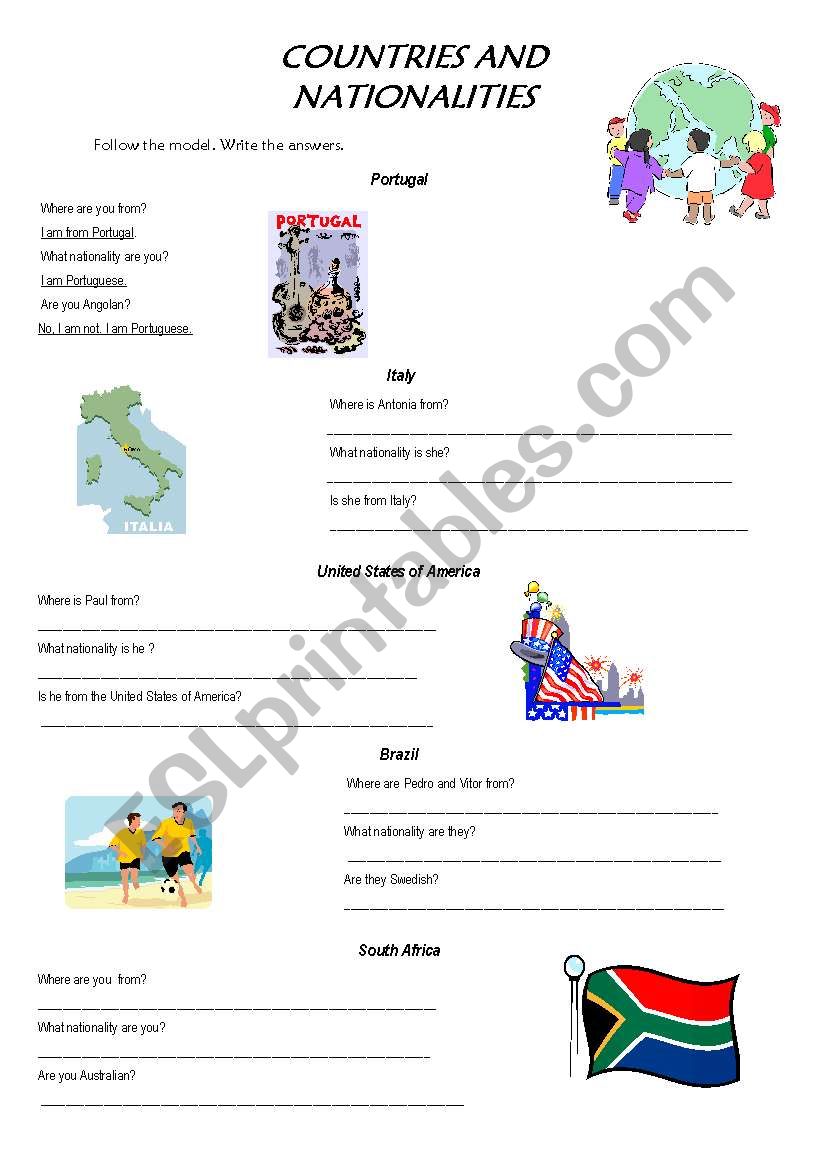 Countries and nationalities worksheet