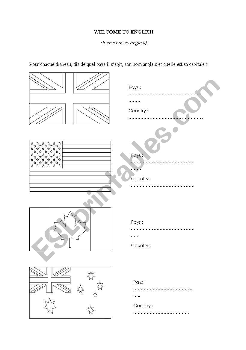 English speaking countries worksheet