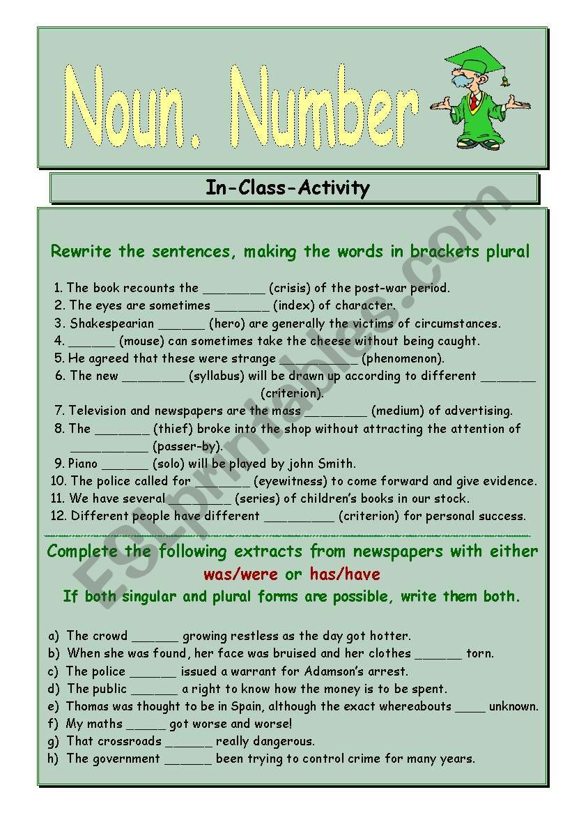 Grammar Noun Number ESL Worksheet By Vesnushka