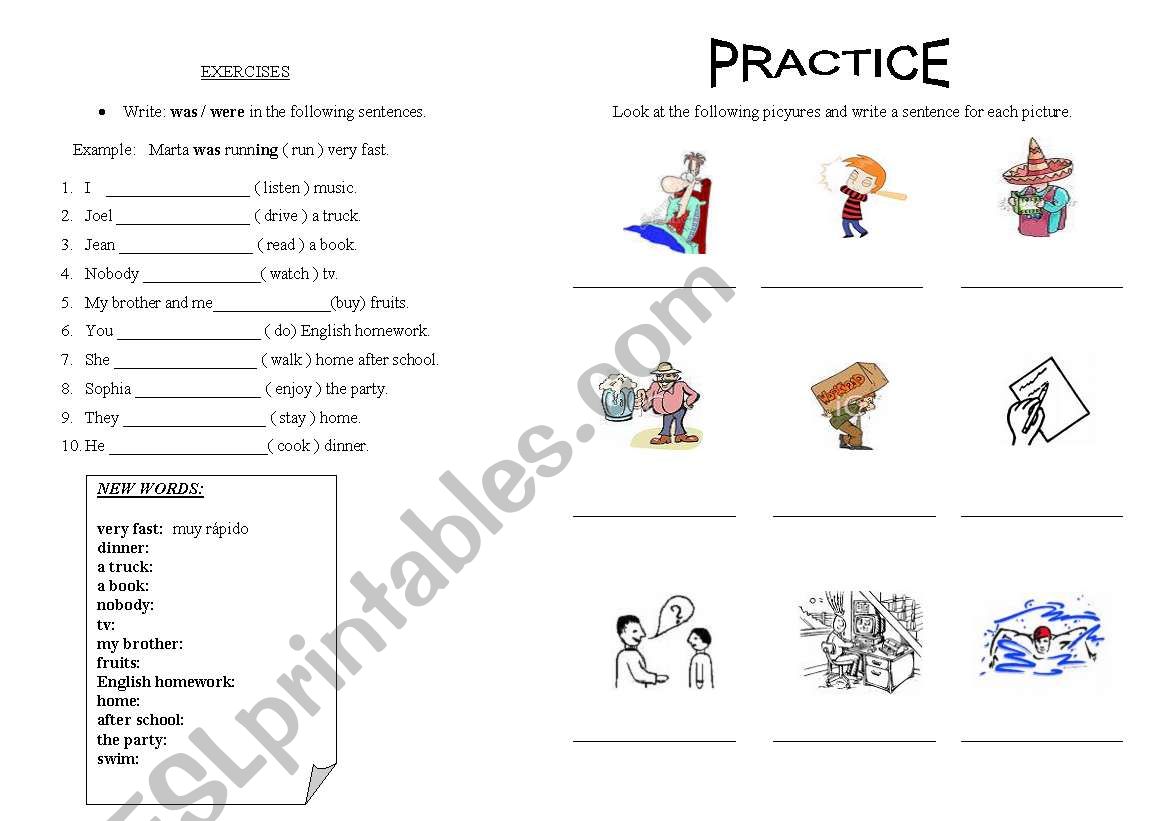 Past continuous exercises worksheet