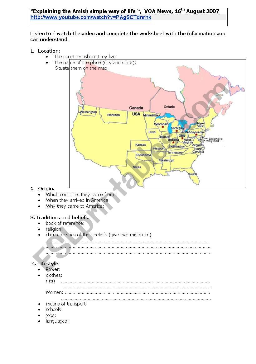 the Amish way of life worksheet