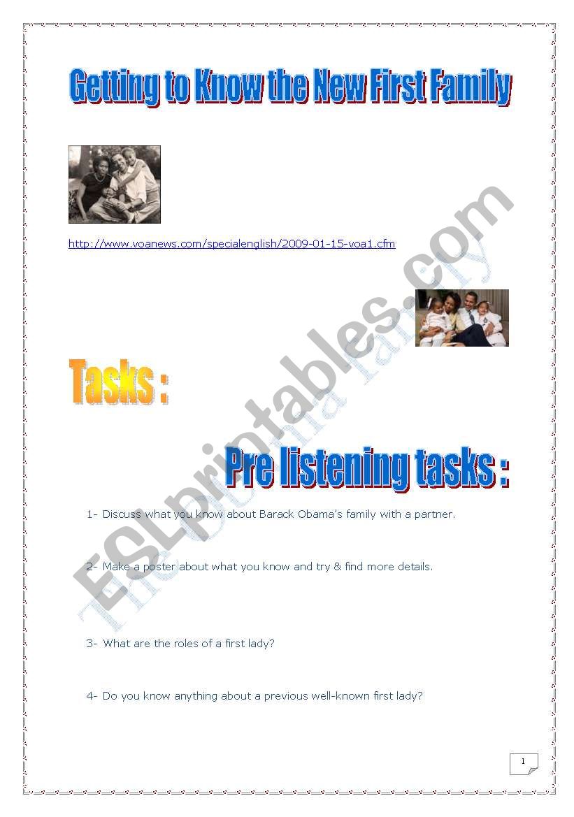 USA Project: Meeting the new First Family  (10 pages) (Different tasks & skills)