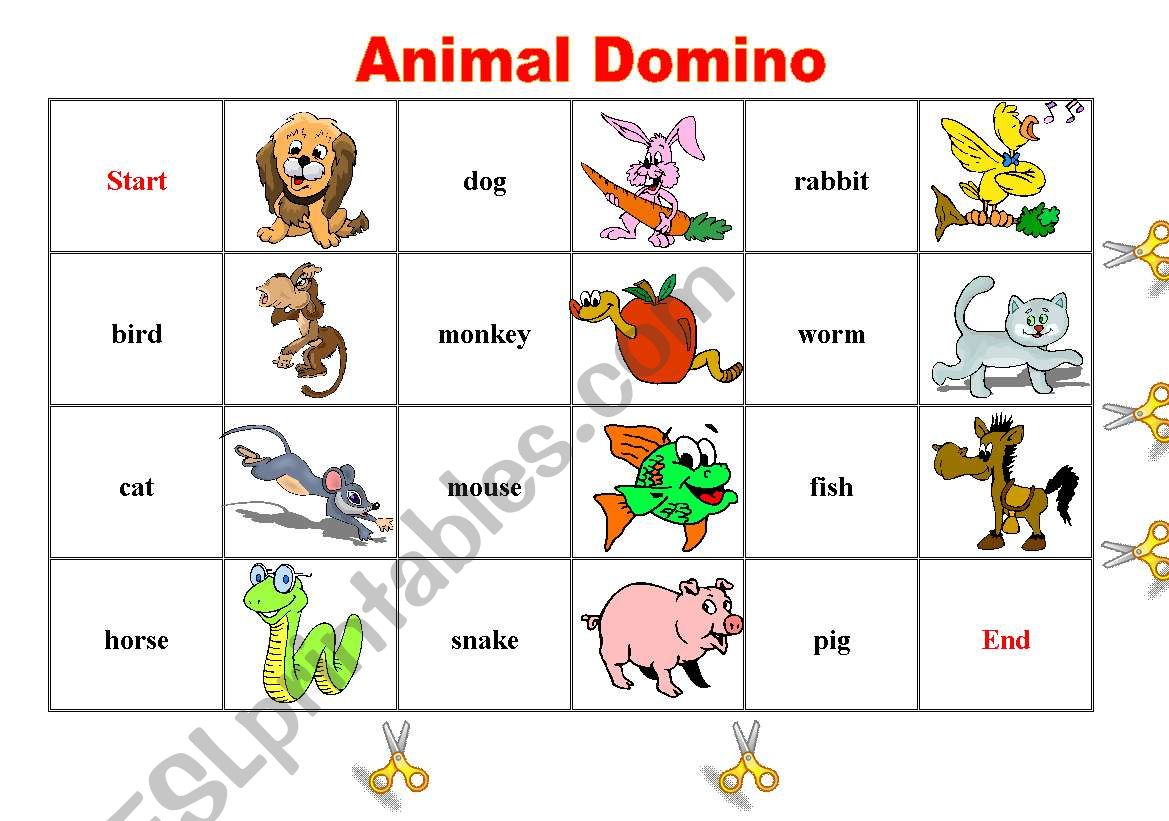 Animal domino worksheet