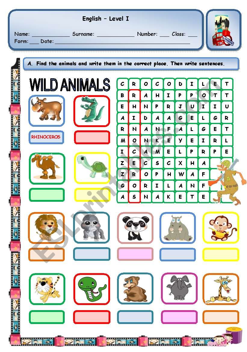 WILD ANIMALS worksheet