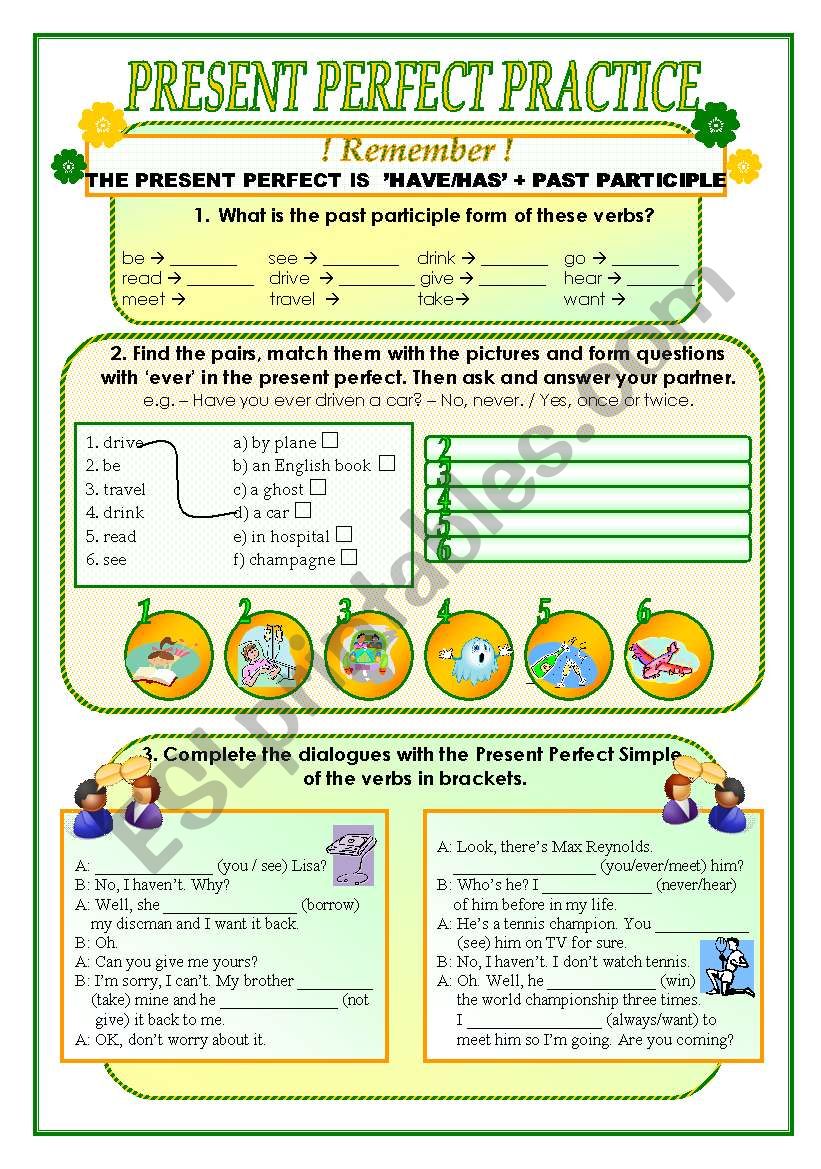 Present perfect practice worksheet