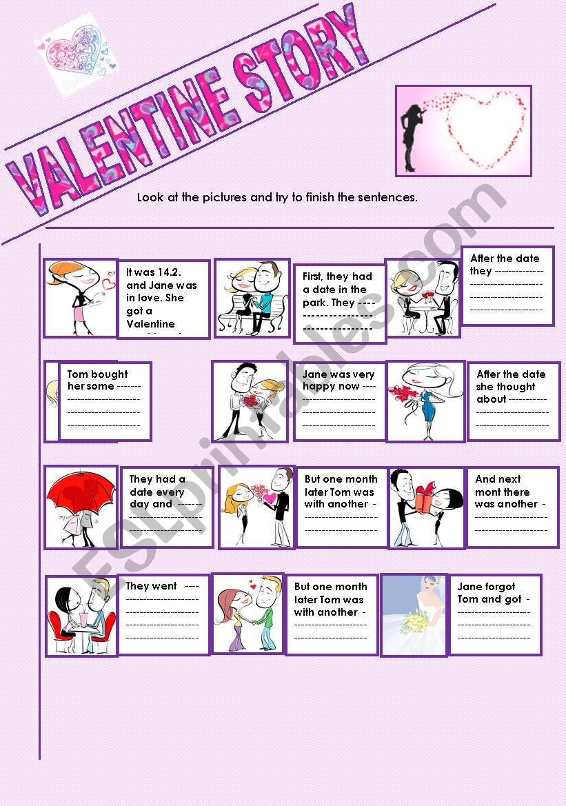 Valentine story worksheet