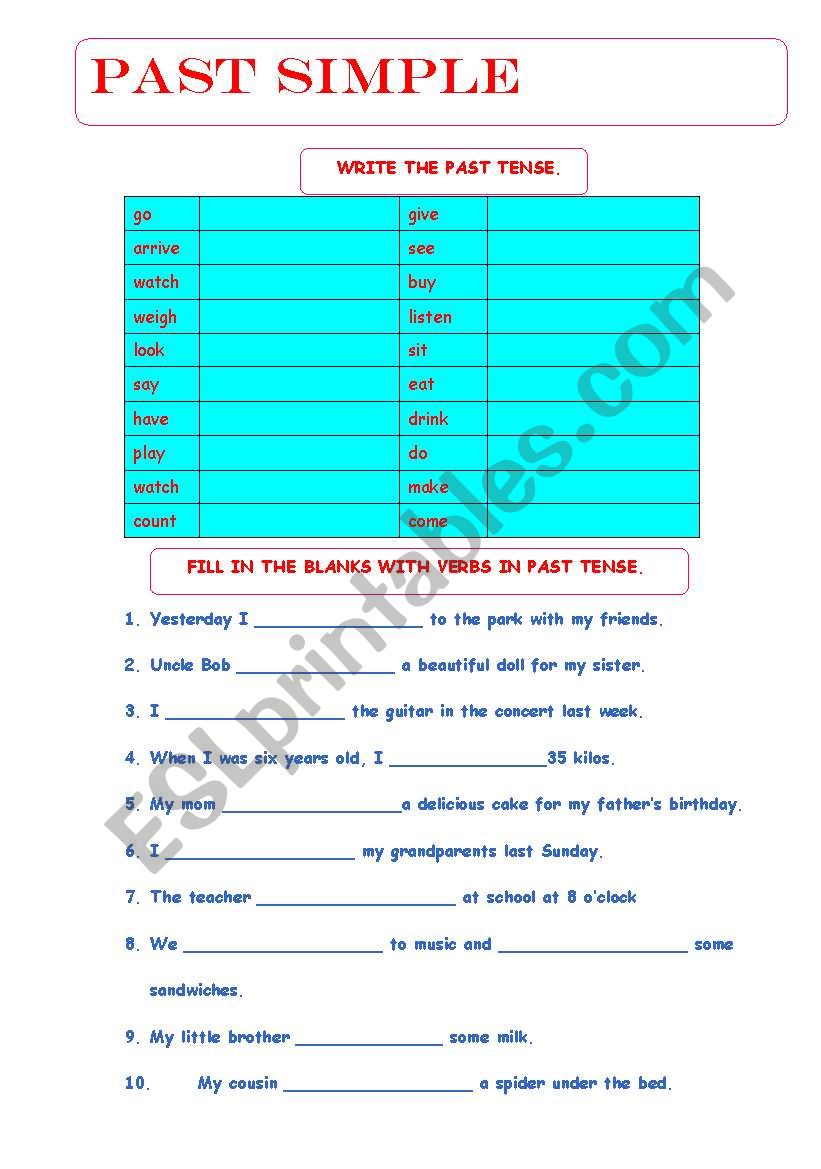 SIMPLE PAST worksheet