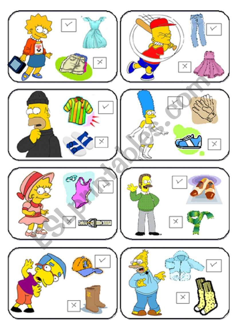SIMPSONS MEMORY CARDS CLOTHES PART 1