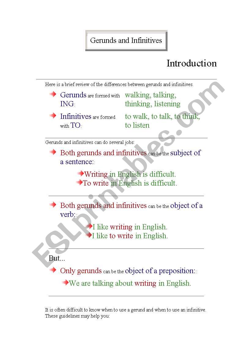 Gerunds and Infinitives worksheet