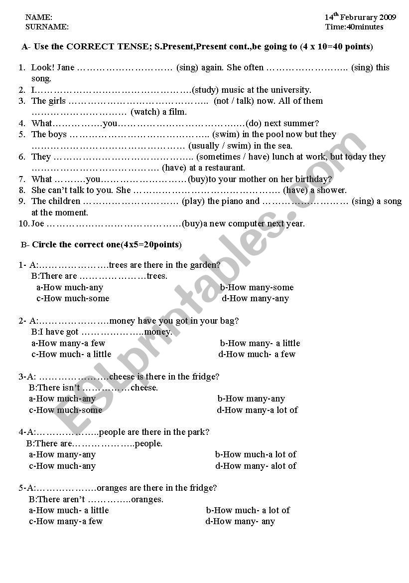 quiz for elementery  worksheet