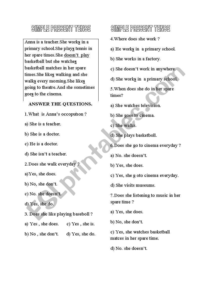 A USEFUL TEST ABOUT SIMPLE PRESENT TENSE