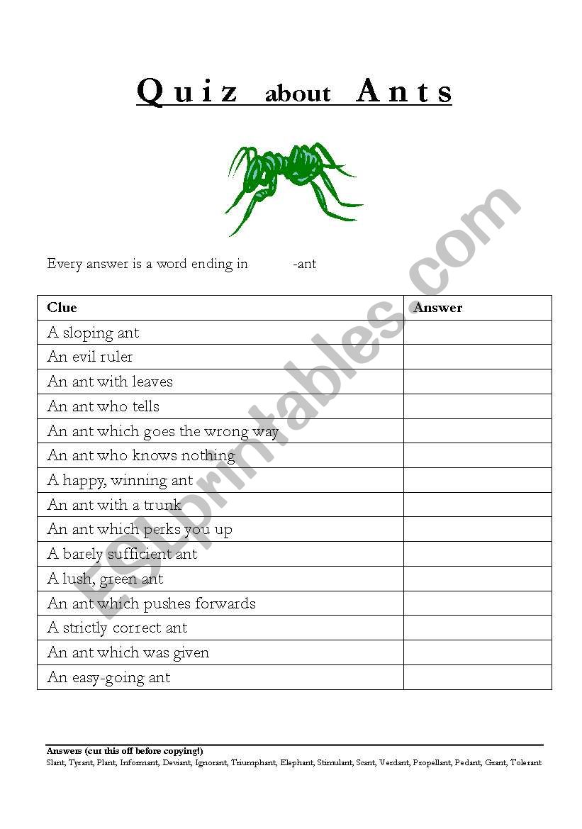 Quiz about words ending in ...ant