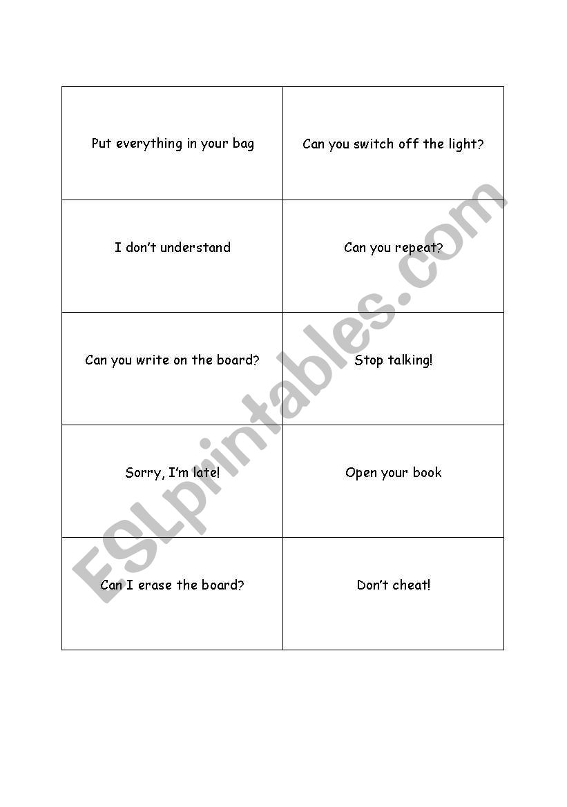 classroom english pictionnary worksheet
