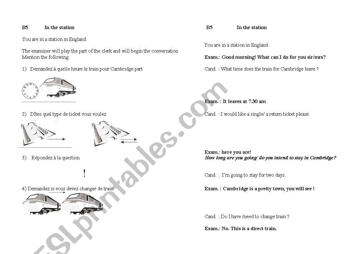 In the station role play worksheet