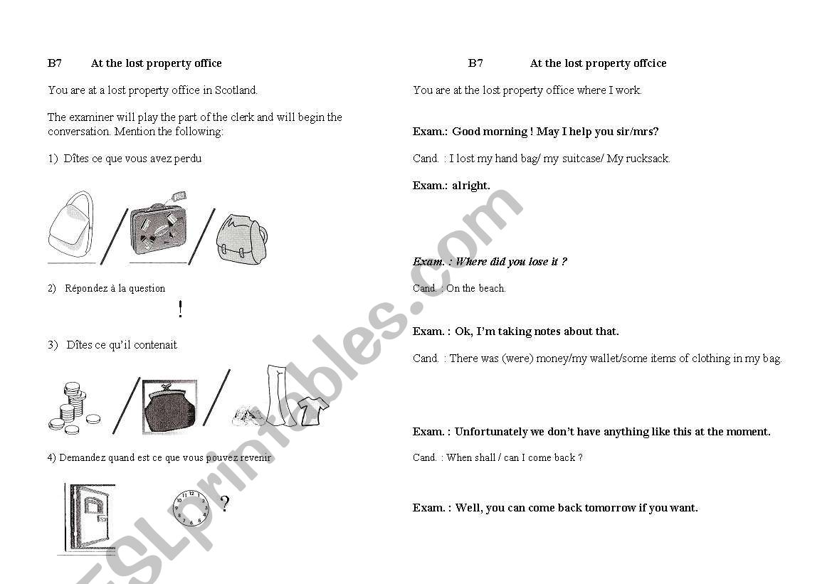 Lost property role play worksheet