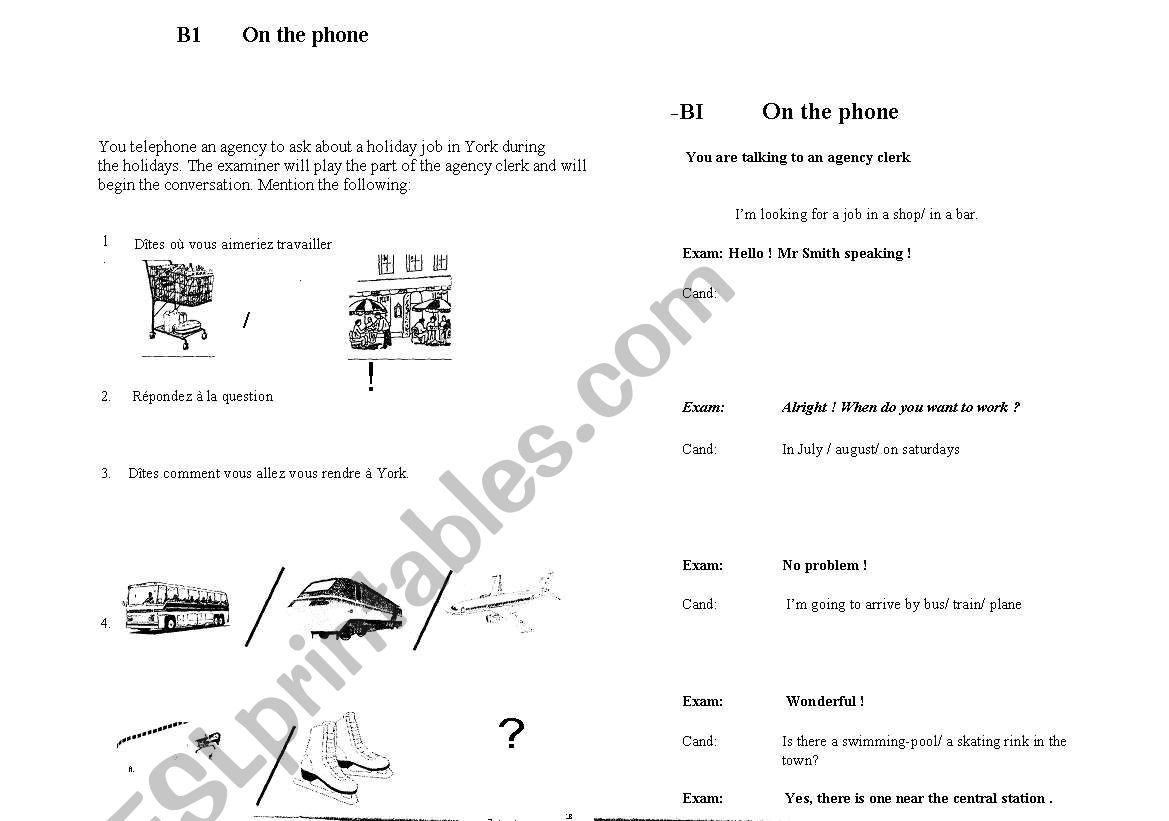 on the phone role play worksheet