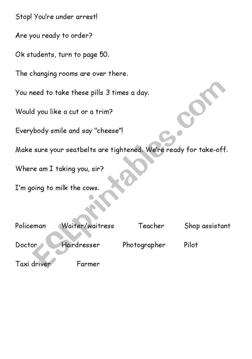Jobs - match the phrase with the job
