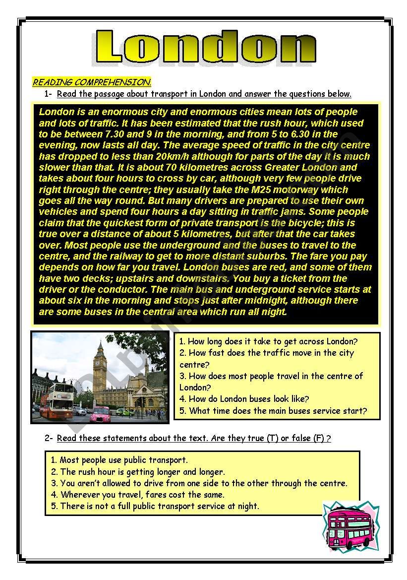 LONDONS TRANSPORT Worksheet worksheet