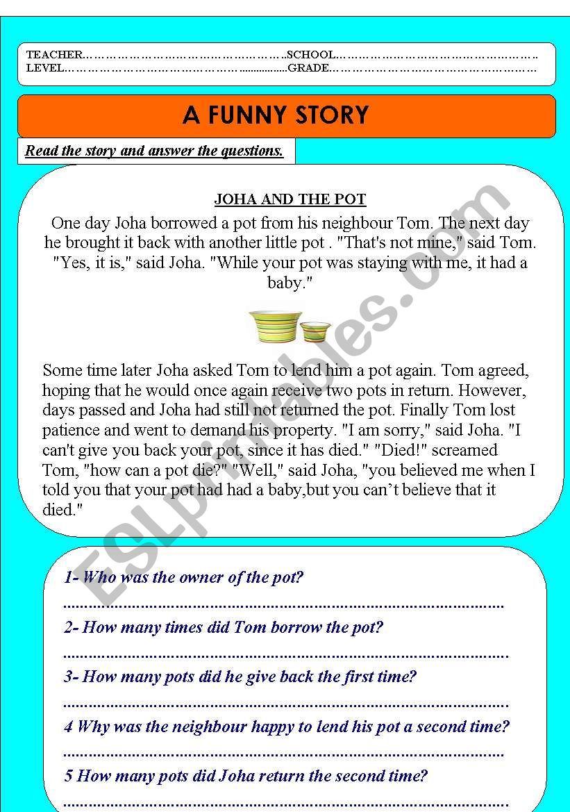 A Very Funny Story worksheet