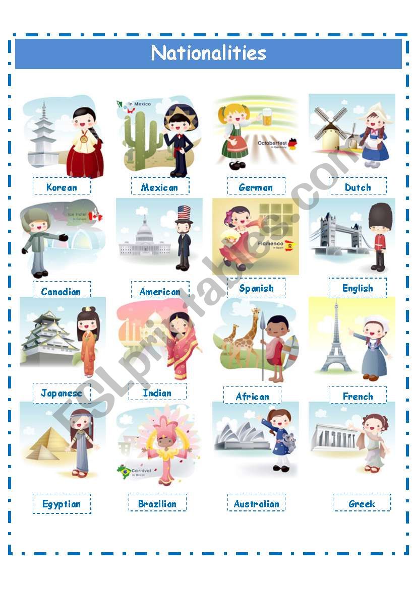 Nationalities pictionary! worksheet