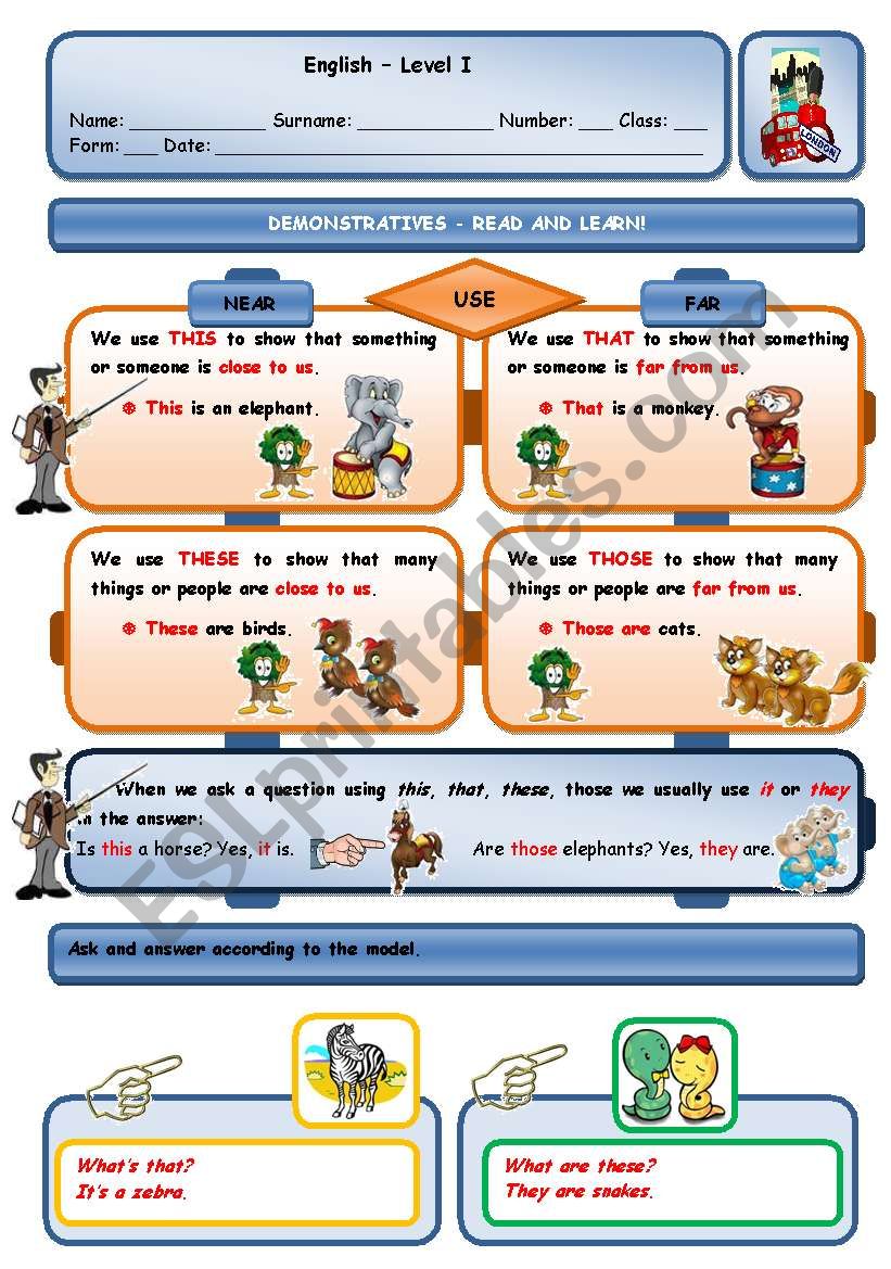 DEMONSTRATIVES AND WILD ANIMALS - PAGE 1