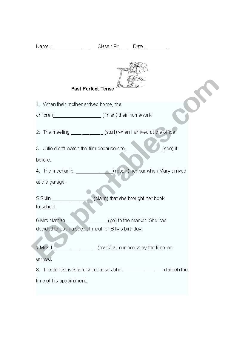 past perfect tense worksheet