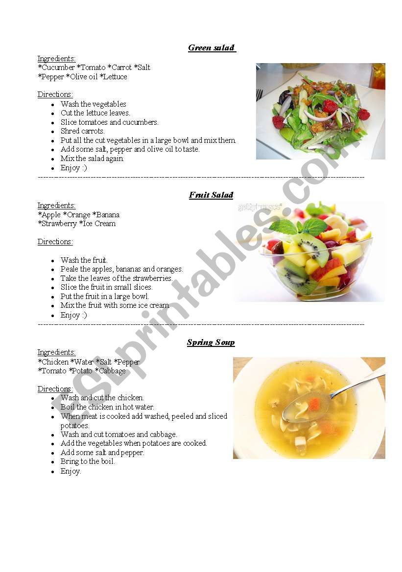 Simple recipes worksheet