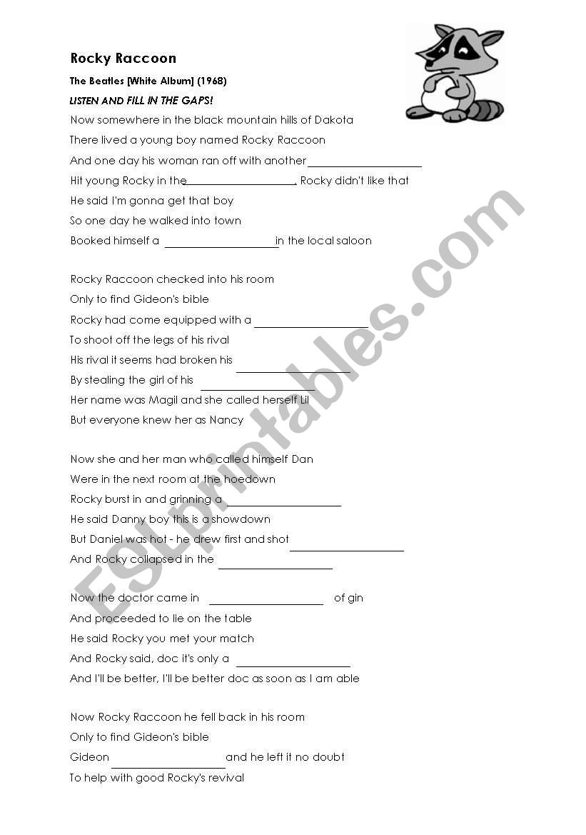 Listen to songs: Rocky Racoon (BEATLES) worksheet