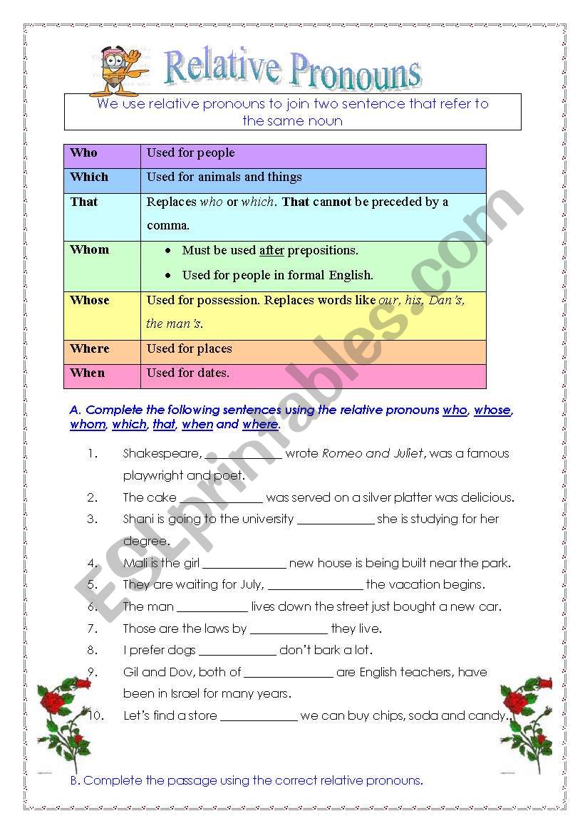 Relative Pronouns worksheet