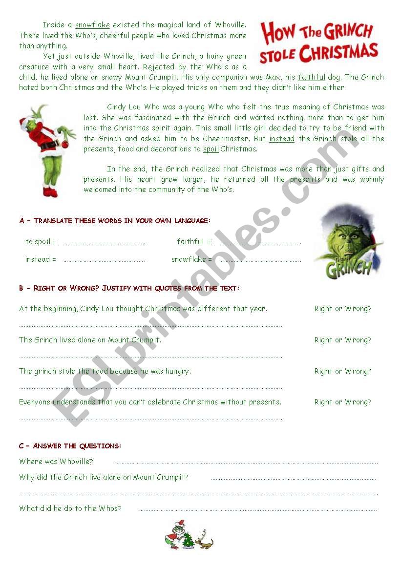 The Grinch - reading comprehension