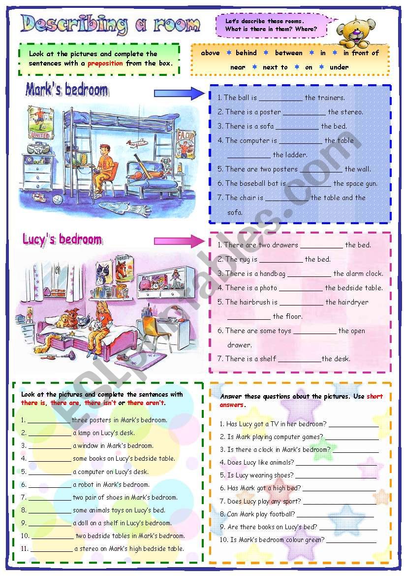 Describing a room: prepositions, there is/ are